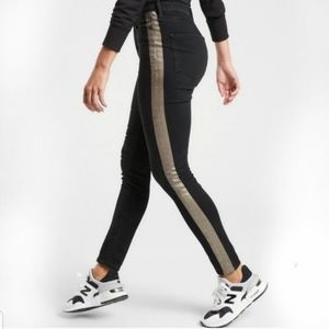 Athleta Sculptek Black Stretch Metallic Stripe Denim Jeans 12